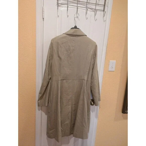 Isaac Mizrahi Linen Trench Coat Beige Size XL Satin Lined Shimmer Long - Picture 7 of 16